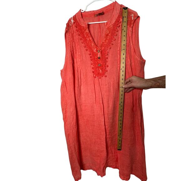 Nordstrom 1X Alessia Pacini 100% Italian Linen Dress Sleeveless Lace Coral Pink - Picture 7 of 7
